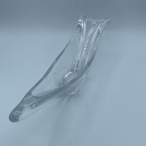 Signed Daum France Crystal Freeform Sculpture Vase - 14” Long, Elegant Design